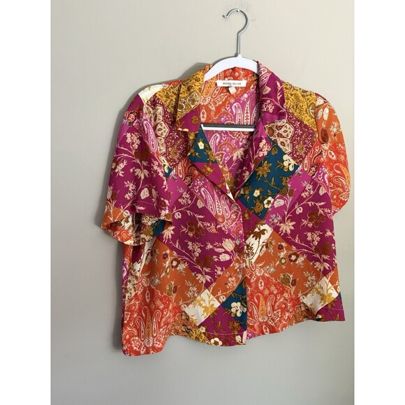 ROSE+OLIVE Tops - ROSE + OLIVE Patchwork Button Up Shirt Women’s Large Boho Floral Paisley Crop